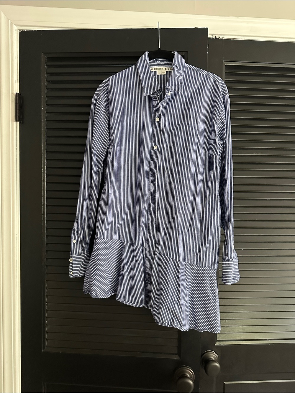Veronica Beard Navy and White Striped Button-Down Shirt Tunic